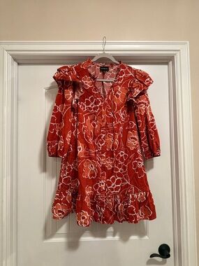 Sugarlips Orange-White Floral Ruffle Tunic 🍊